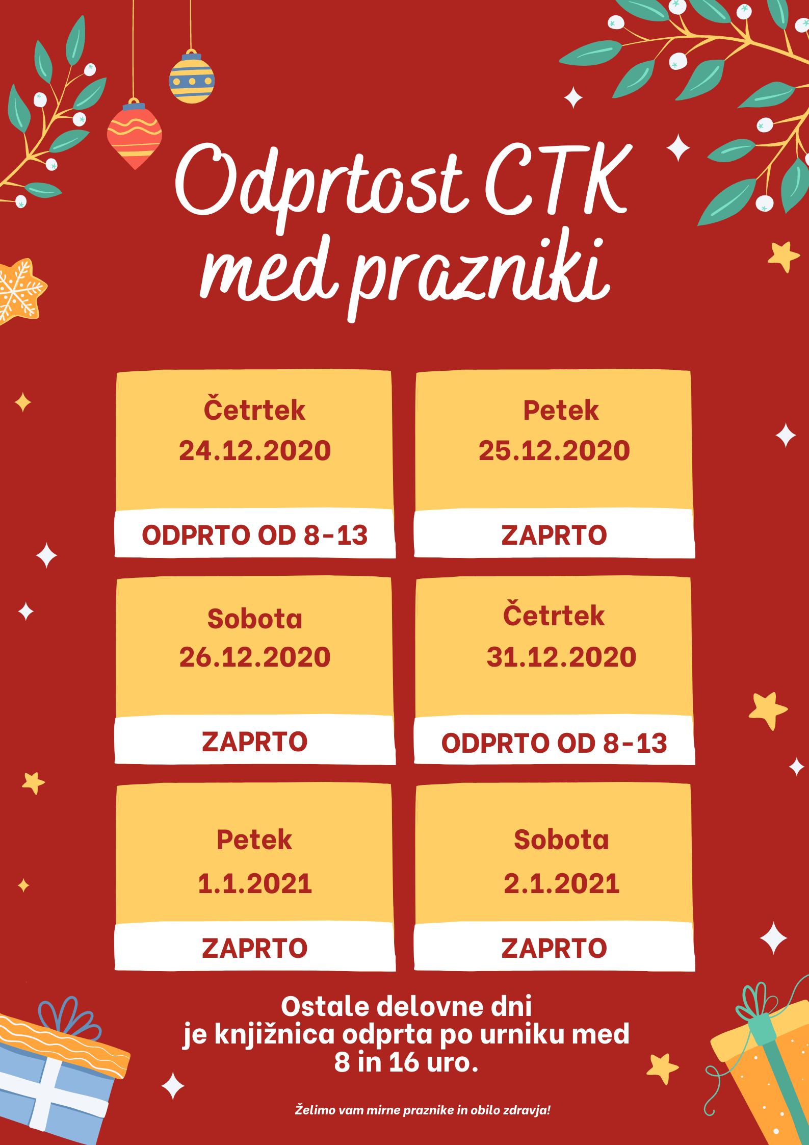 Odpiralni čas med prazniki