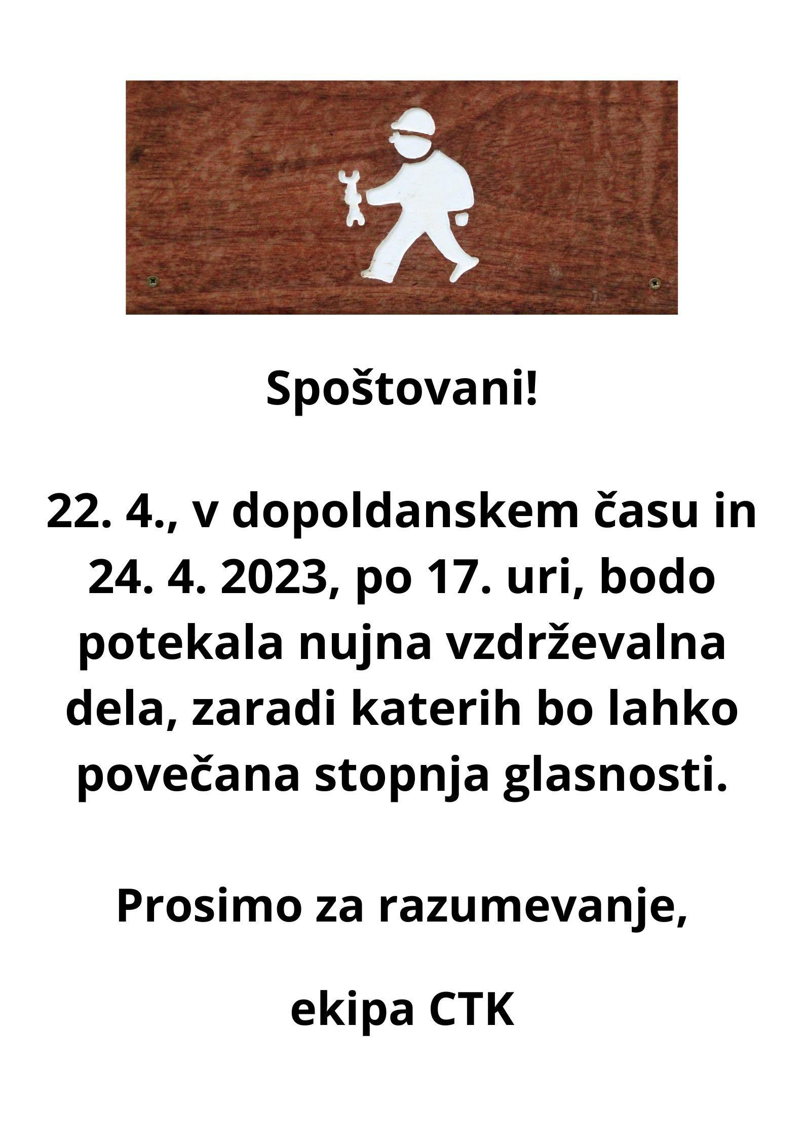 Nujna vzdrževalna dela, obvestilo